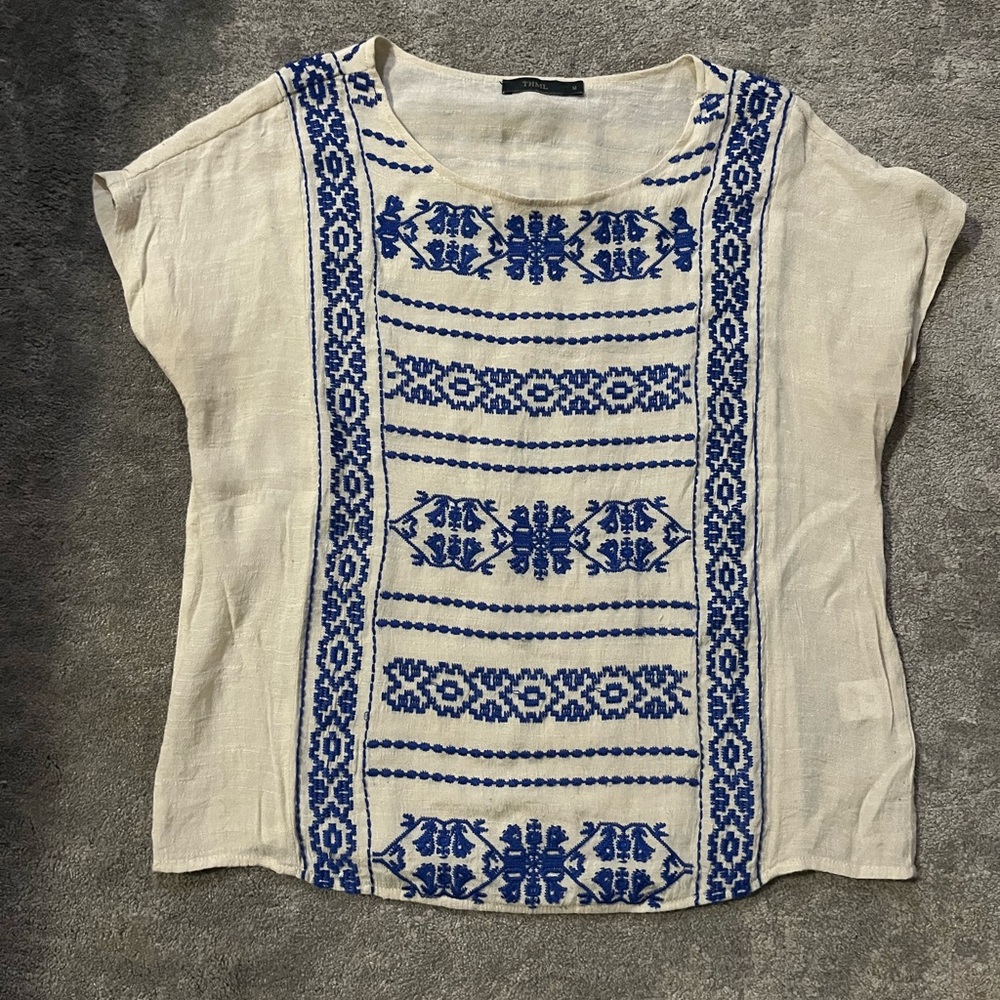 THML Cream Blouse with Blue Embroidery